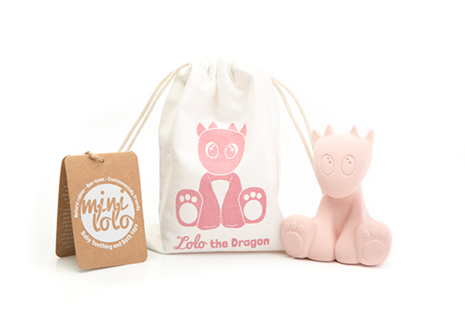 Baby Pink Lolo the Dragon Teething and Bath Toy with Pouch